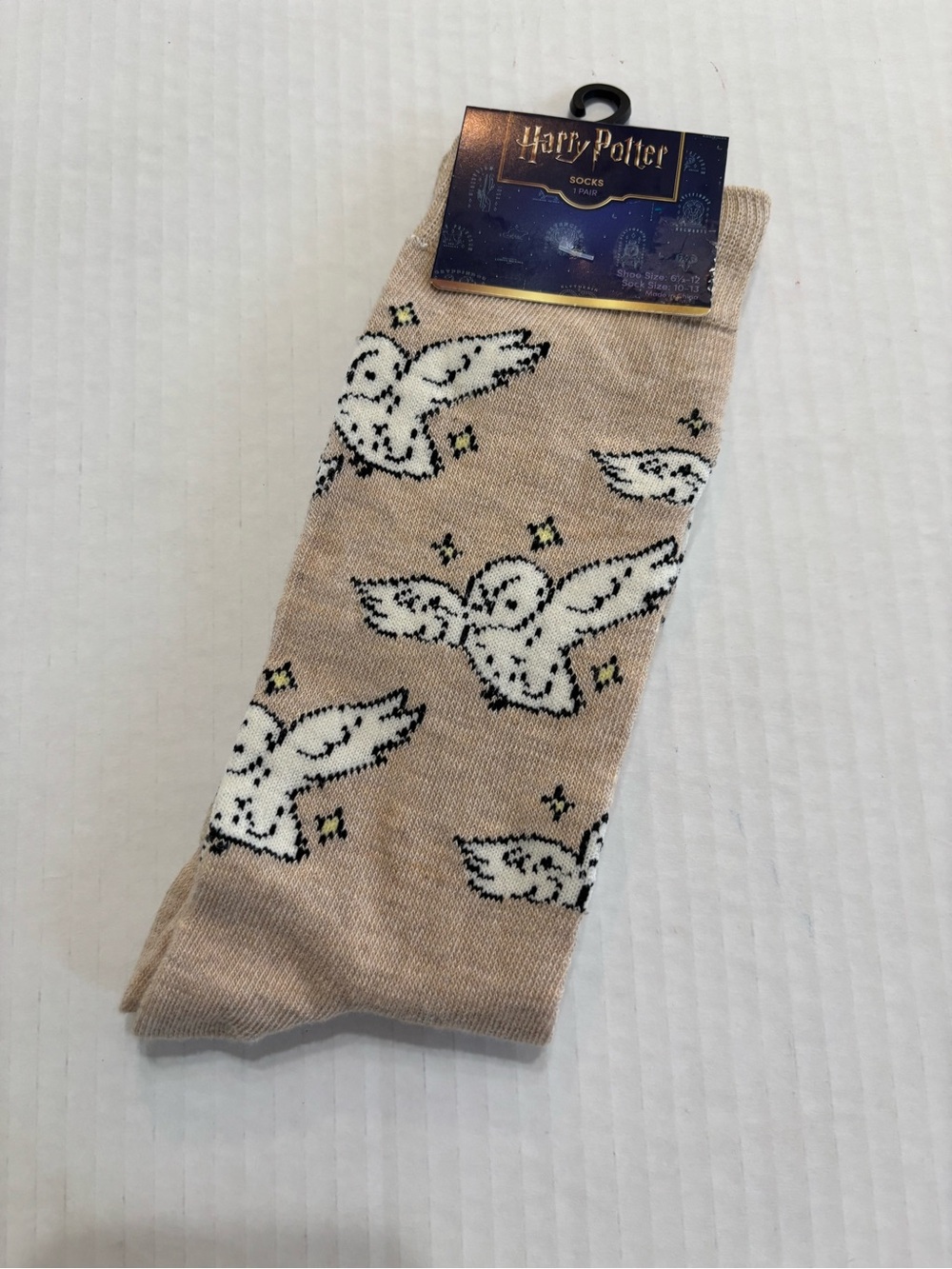 Warner Bros. Harry Potter Beige Socks with White Owl Pattern